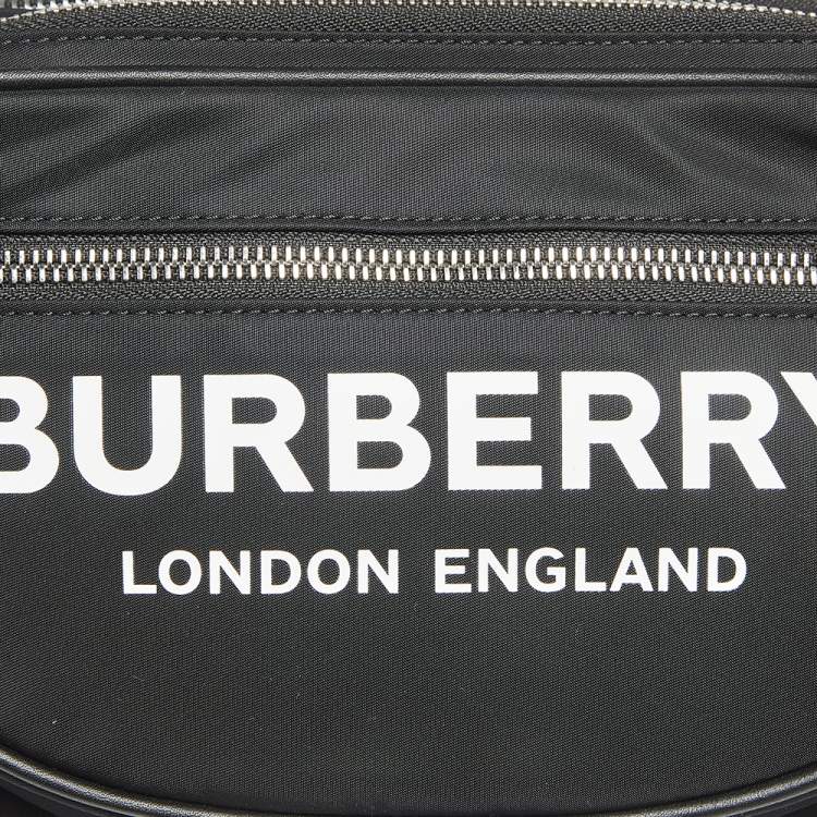 Pre Owned Burberry Black Logo Print Nylon and Leather Trim Bum Belt Bag