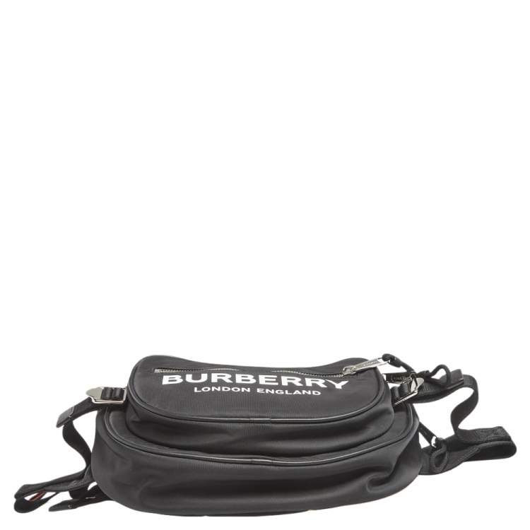 Pre Owned Burberry Black Logo Print Nylon and Leather Trim Bum Belt Bag
