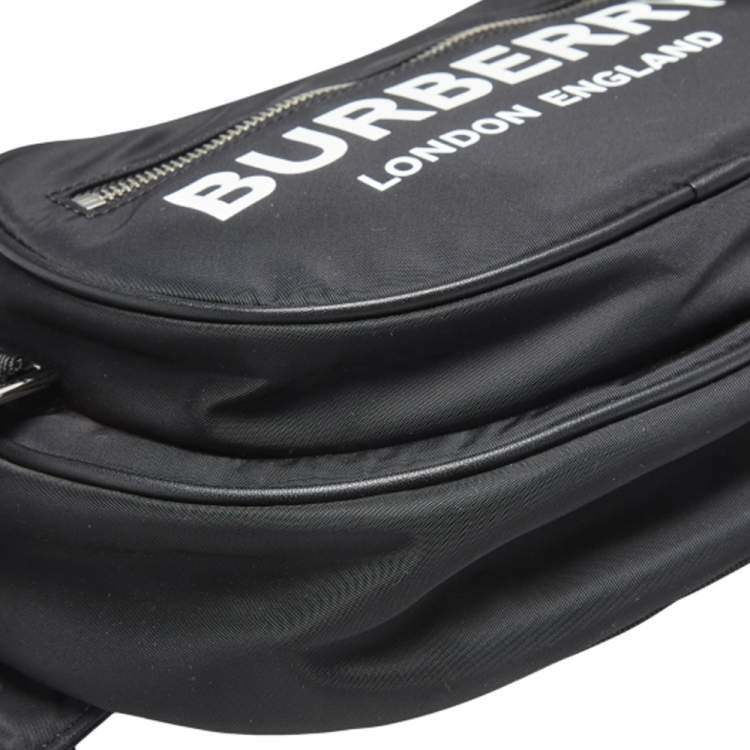 Pre Owned Burberry Black Logo Print Nylon and Leather Trim Bum Belt Bag