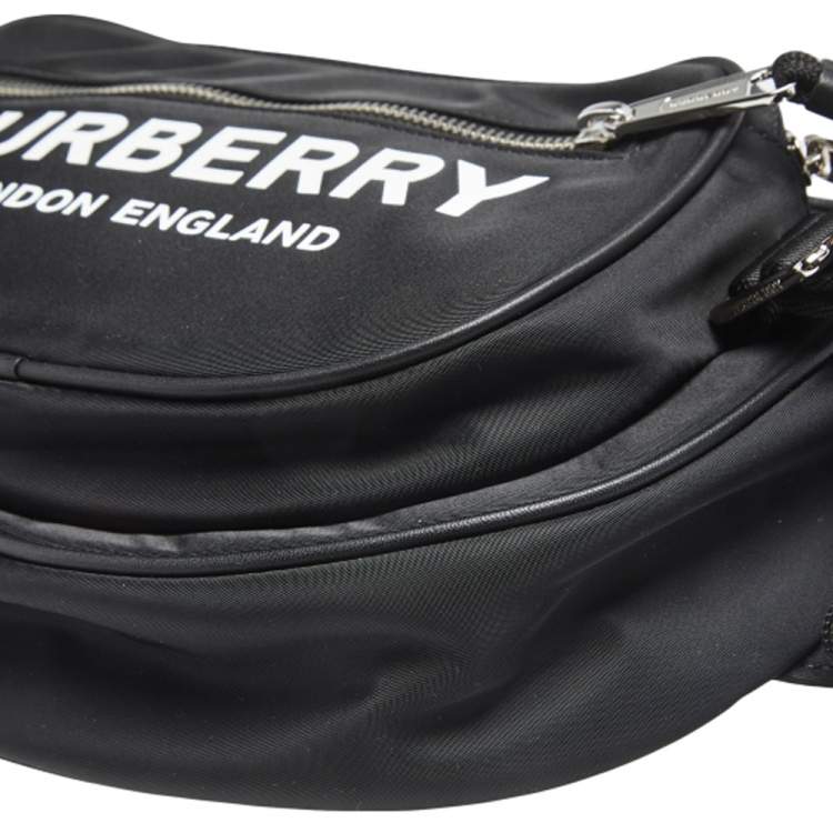Pre Owned Burberry Black Logo Print Nylon and Leather Trim Bum Belt Bag
