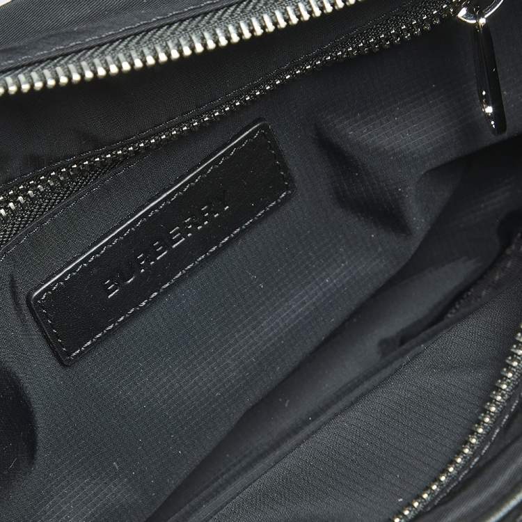 Pre Owned Burberry Black Logo Print Nylon and Leather Trim Bum Belt Bag