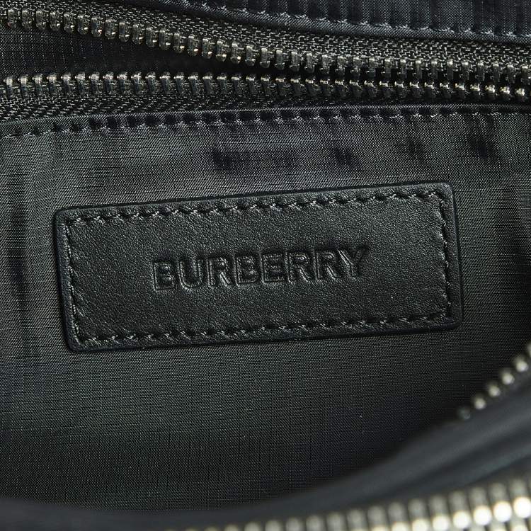 Pre Owned Burberry Black Logo Print Nylon and Leather Trim Bum Belt Bag