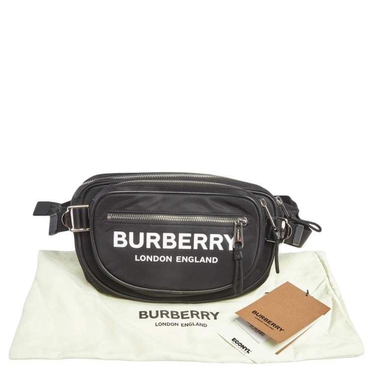 Pre Owned Burberry Black Logo Print Nylon and Leather Trim Bum Belt Bag