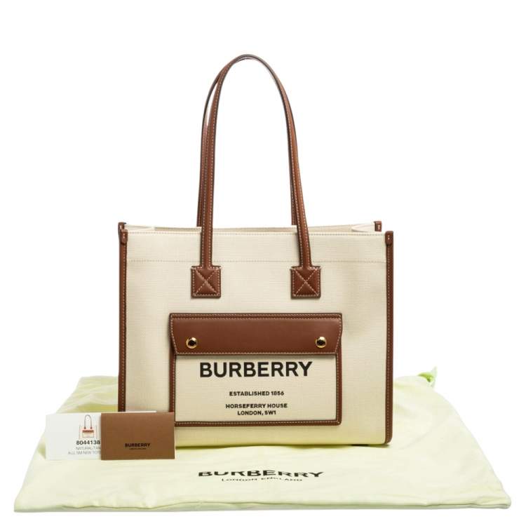 Pre Owned Burberry Beige/Brown Canvas And Leather Small Freya Tote