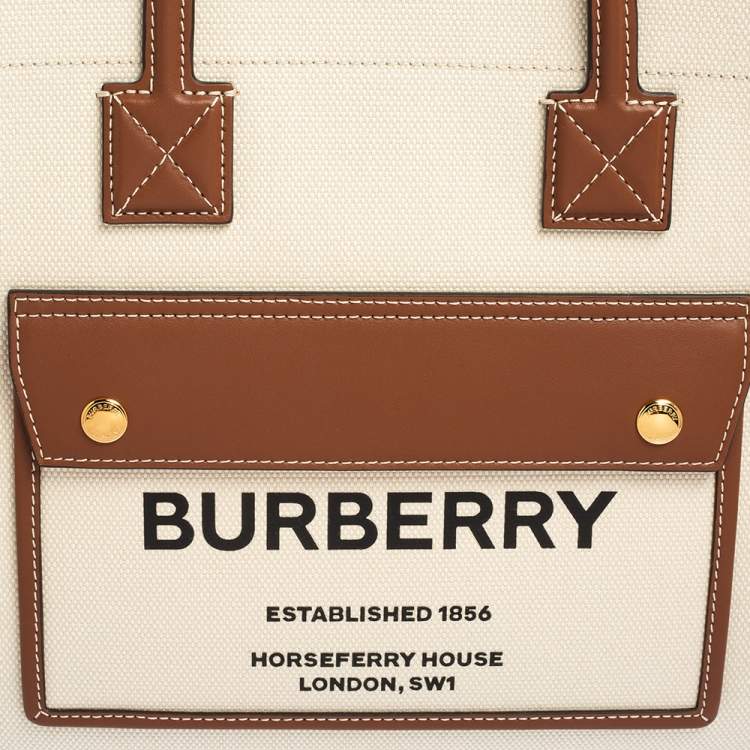 Pre Owned Burberry Beige/Brown Canvas And Leather Small Freya Tote