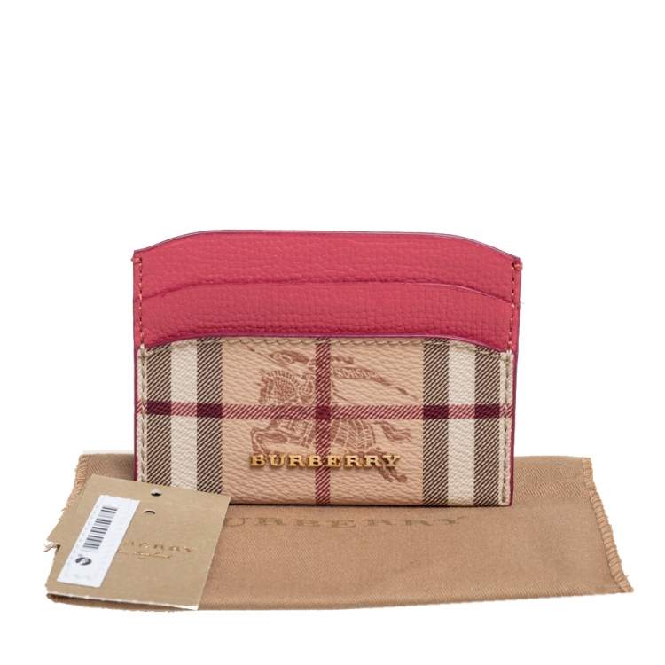 Pre Owned Burberry Pink/Beige Haymarket Check Coated Canvas and Leather Izzy Card Holder