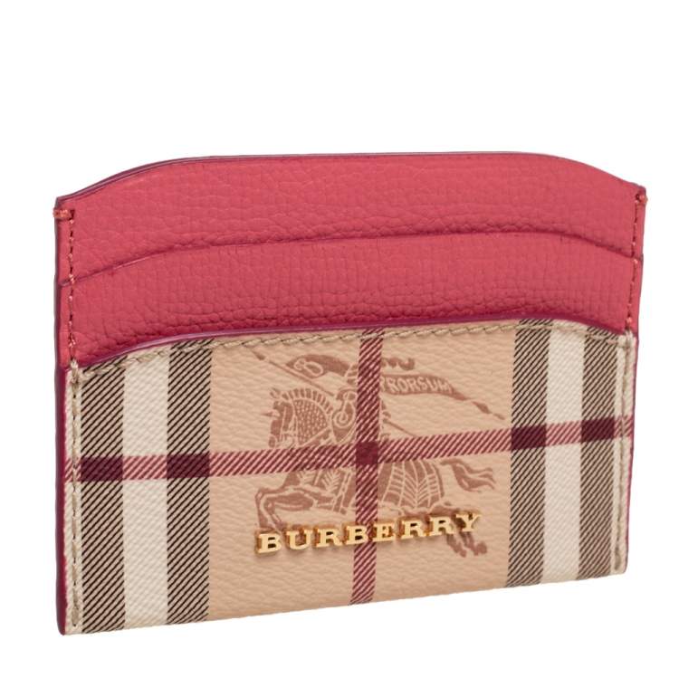 Pre Owned Burberry Pink/Beige Haymarket Check Coated Canvas and Leather Izzy Card Holder