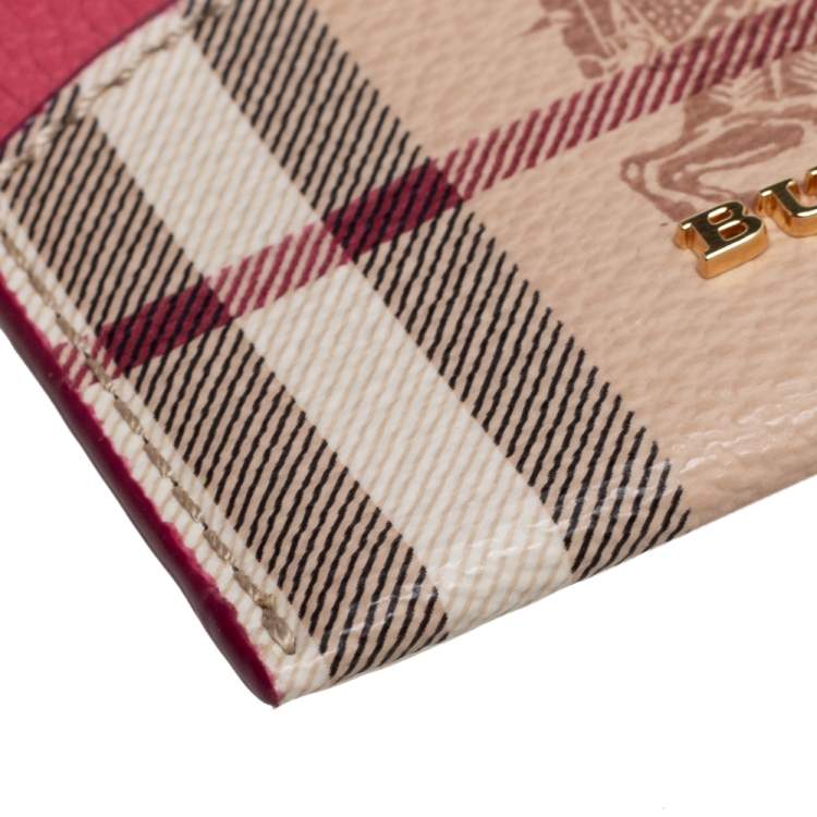 Pre Owned Burberry Pink/Beige Haymarket Check Coated Canvas and Leather Izzy Card Holder