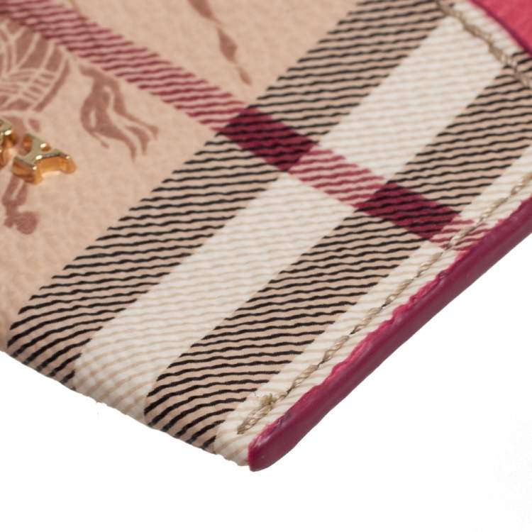Pre Owned Burberry Pink/Beige Haymarket Check Coated Canvas and Leather Izzy Card Holder