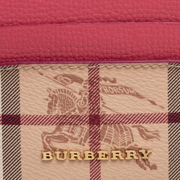 Pre Owned Burberry Pink/Beige Haymarket Check Coated Canvas and Leather Izzy Card Holder