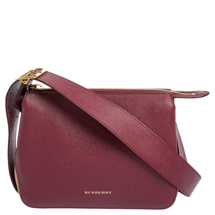 Burberry Burgundy Leather And House Check Canvas Helmsley Crossbody Bag  Burberry | The Luxury Closet