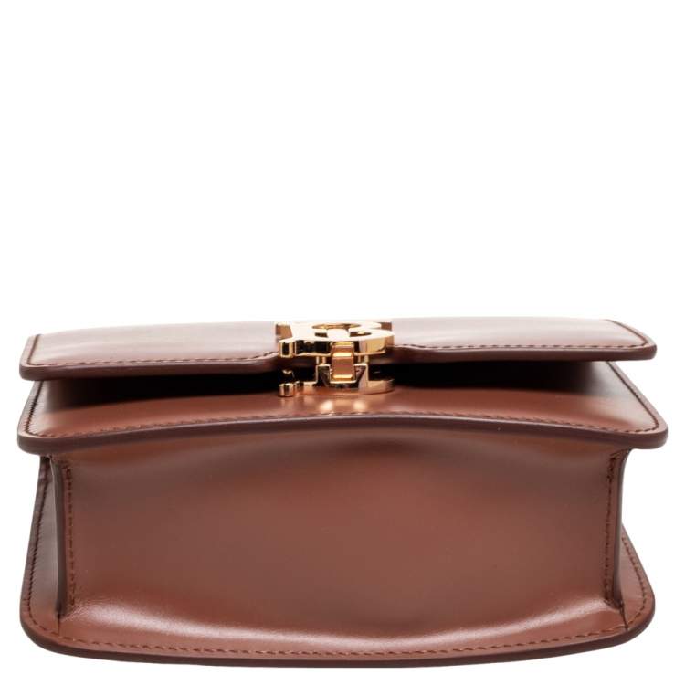Pre Owned Burberry Brown Leather TB Mini Belt Bag