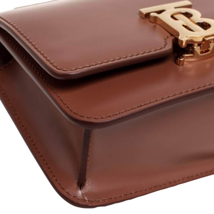 Pre Owned Burberry Brown Leather TB Mini Belt Bag