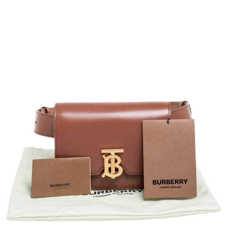 Pre Owned Burberry Brown Leather TB Mini Belt Bag
