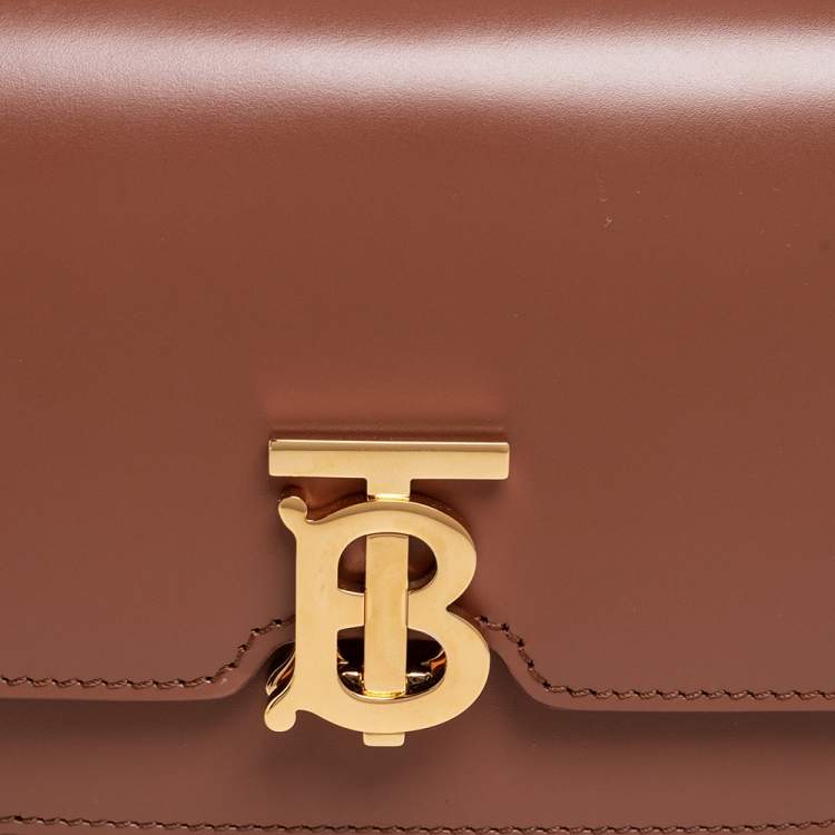 Pre Owned Burberry Brown Leather TB Mini Belt Bag