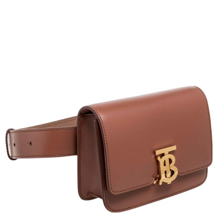 Pre Owned Burberry Brown Leather TB Mini Belt Bag