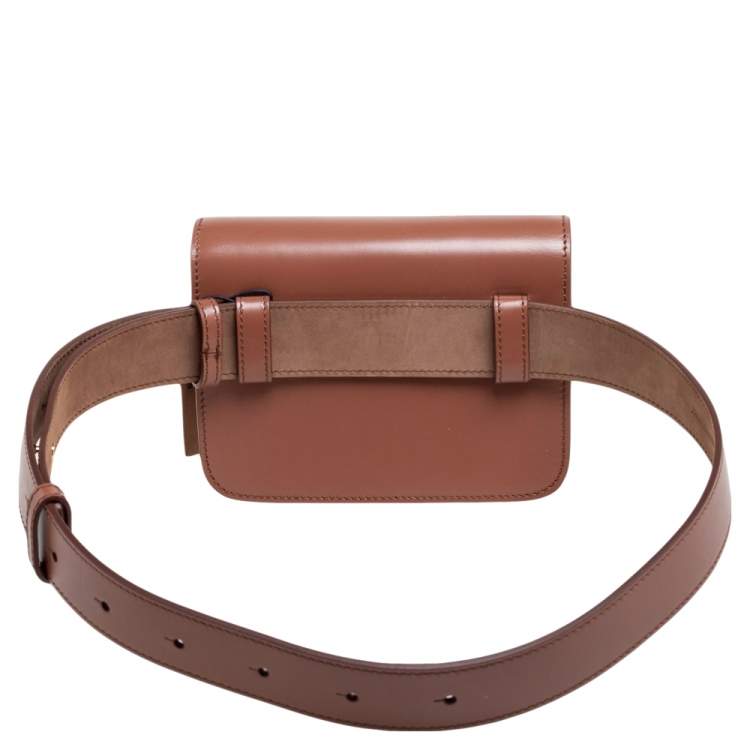 Pre Owned Burberry Brown Leather TB Mini Belt Bag