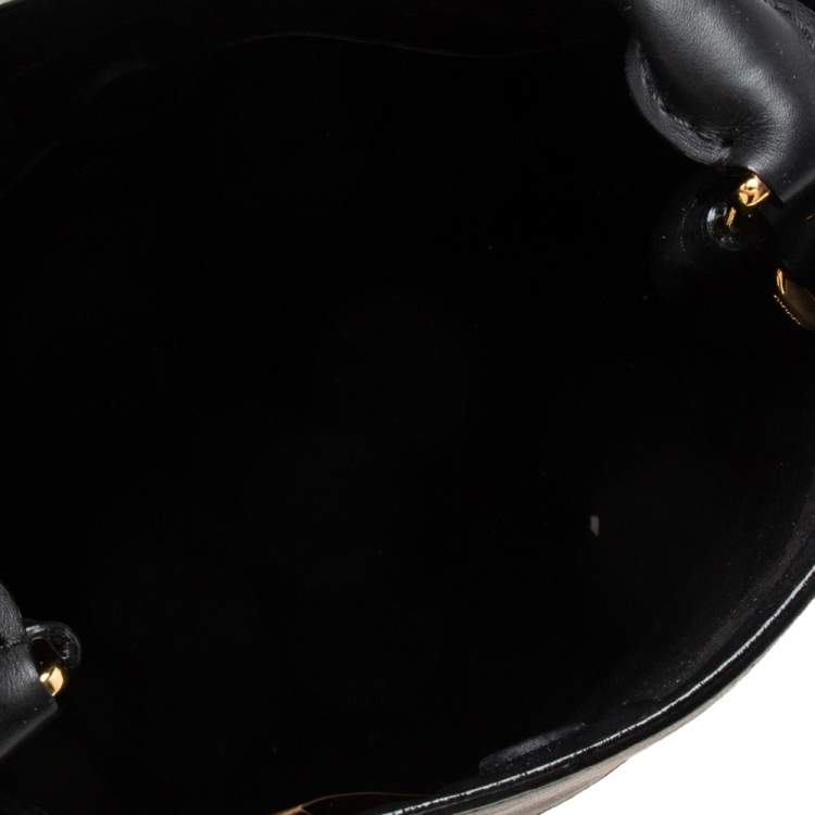 Pre Owned Burberry Black/Beige House Check Canvas and Leather Bucket Bag