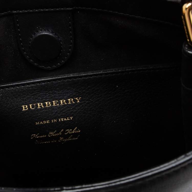 Pre Owned Burberry Black/Beige House Check Canvas and Leather Bucket Bag