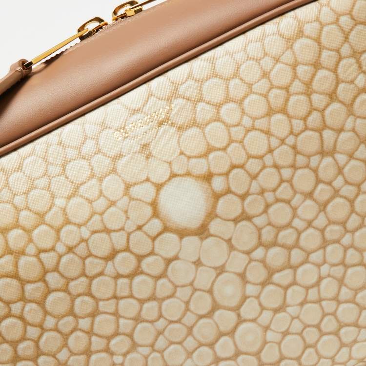 Pre Owned Burberry Beige Stingray Print Coated Canvas and Leather Cube Belt Bag