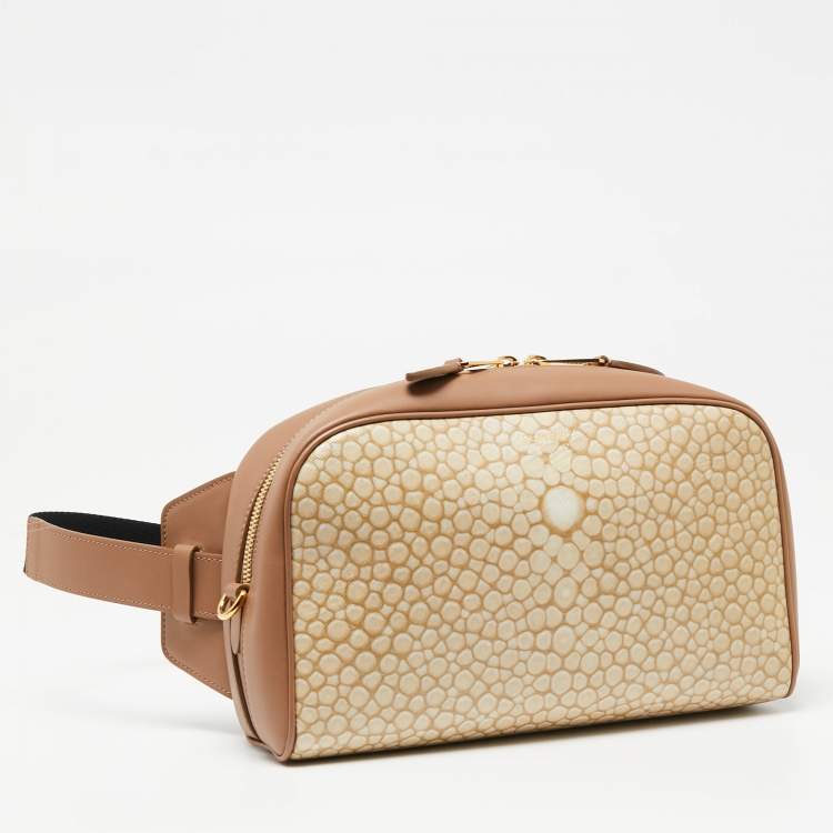 Pre Owned Burberry Beige Stingray Print Coated Canvas and Leather Cube Belt Bag