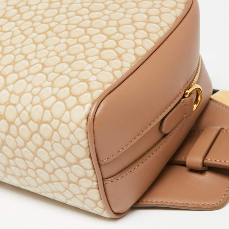 Pre Owned Burberry Beige Stingray Print Coated Canvas and Leather Cube Belt Bag