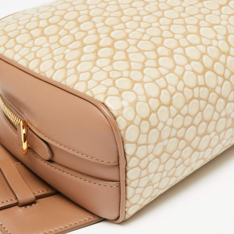 Pre Owned Burberry Beige Stingray Print Coated Canvas and Leather Cube Belt Bag