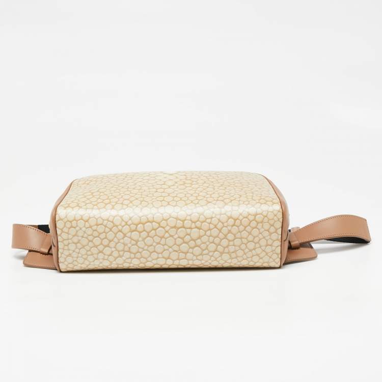 Pre Owned Burberry Beige Stingray Print Coated Canvas and Leather Cube Belt Bag