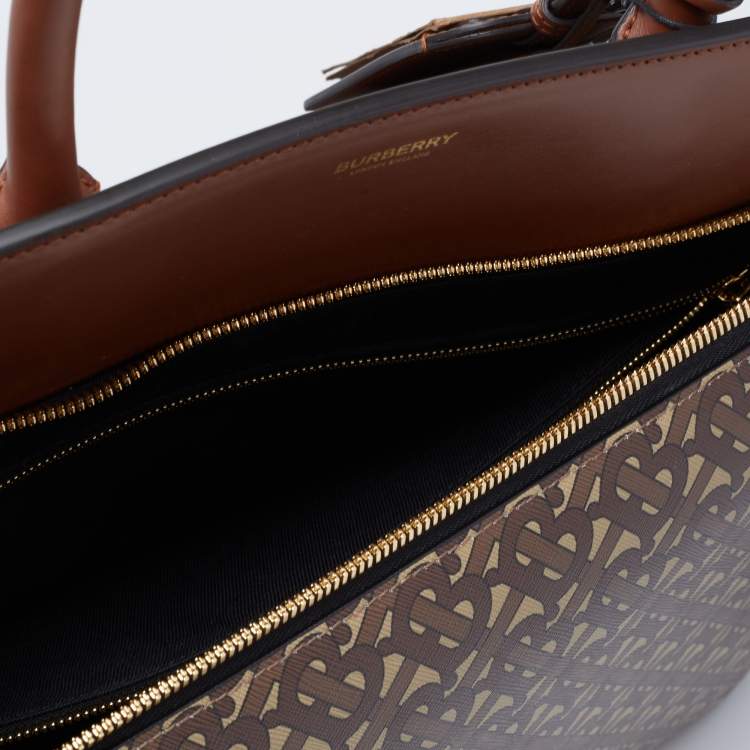 Pre Owned Burberry Brown TB Monogram Coated Canvas and Leather Extra Large Society Top Handle Bag