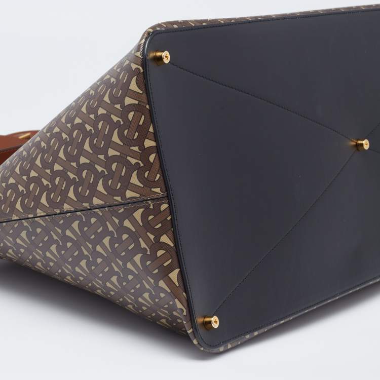 Pre Owned Burberry Brown TB Monogram Coated Canvas and Leather Extra Large Society Top Handle Bag