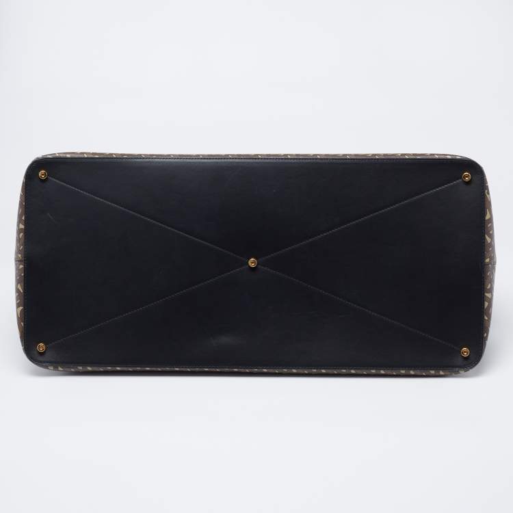 Pre Owned Burberry Brown TB Monogram Coated Canvas and Leather Extra Large Society Top Handle Bag