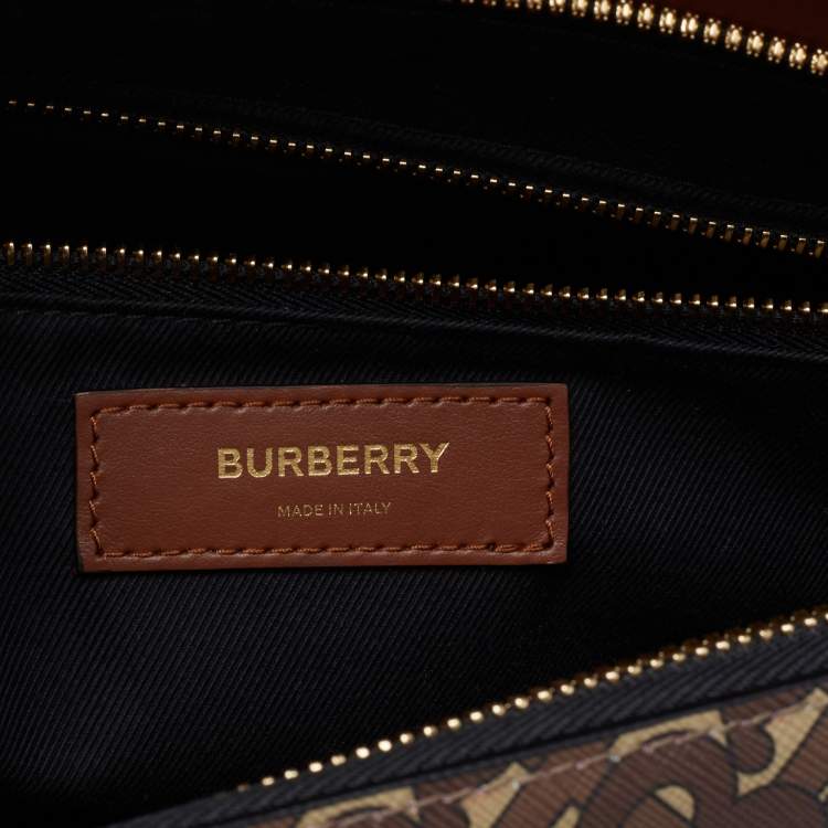 Pre Owned Burberry Brown TB Monogram Coated Canvas and Leather Extra Large Society Top Handle Bag