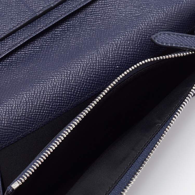 Pre Owned Burberry Navy Blue Grained Leather Cavendish Bifold Wallet