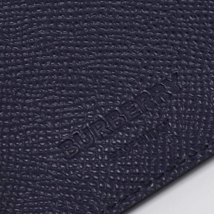 Pre Owned Burberry Navy Blue Grained Leather Cavendish Bifold Wallet