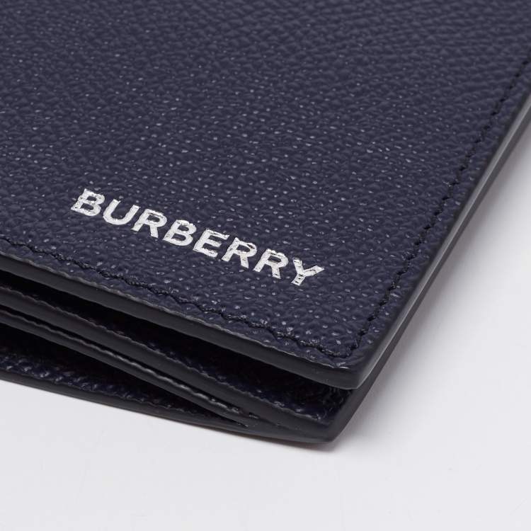 Pre Owned Burberry Navy Blue Grained Leather Cavendish Bifold Wallet