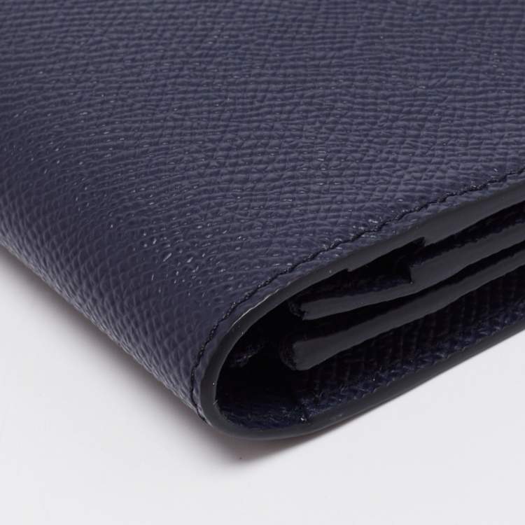 Pre Owned Burberry Navy Blue Grained Leather Cavendish Bifold Wallet