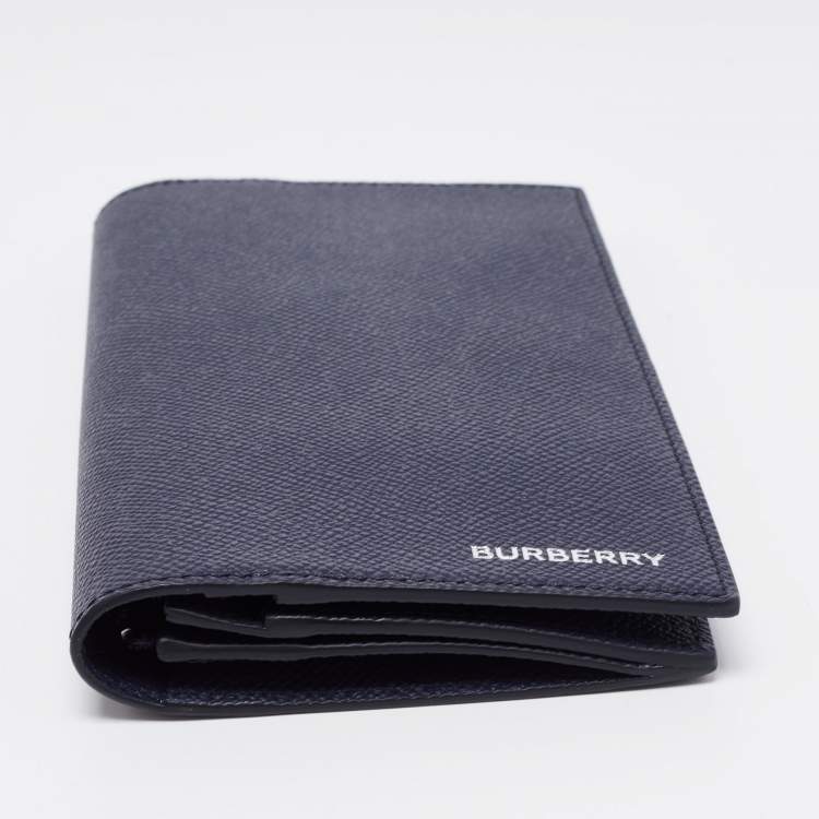 Pre Owned Burberry Navy Blue Grained Leather Cavendish Bifold Wallet