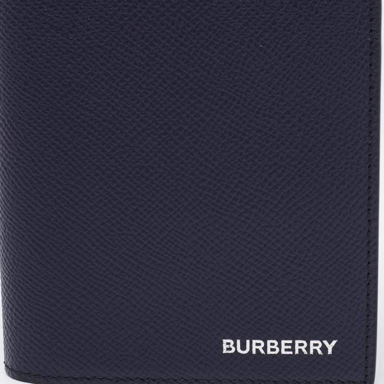 Pre Owned Burberry Navy Blue Grained Leather Cavendish Bifold Wallet