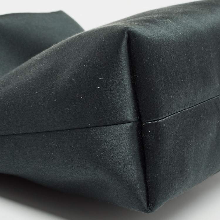 Pre Owned Burberry Dark Green Satin Crystal Embellished Pin Clutch
