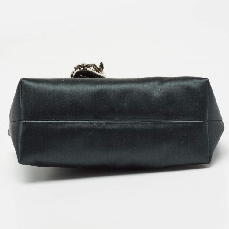 Pre Owned Burberry Dark Green Satin Crystal Embellished Pin Clutch