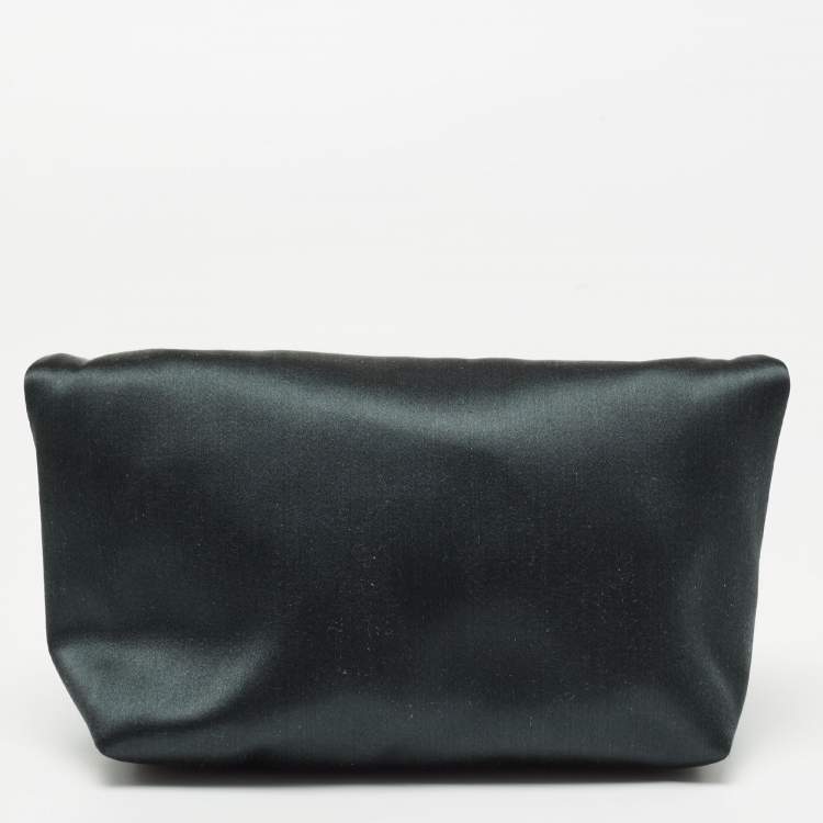 Pre Owned Burberry Dark Green Satin Crystal Embellished Pin Clutch