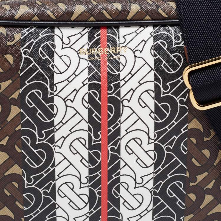 Pre Owned Burberry Brown Monogram Coated Canvas Stripe Crossbody Bag