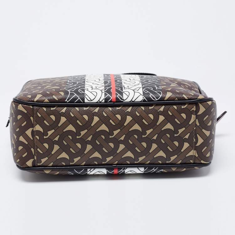Pre Owned Burberry Brown Monogram Coated Canvas Stripe Crossbody Bag