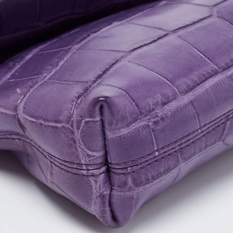 Pre Owned Burberry Prorsum Purple Crocodile Leather Kendal Clutch