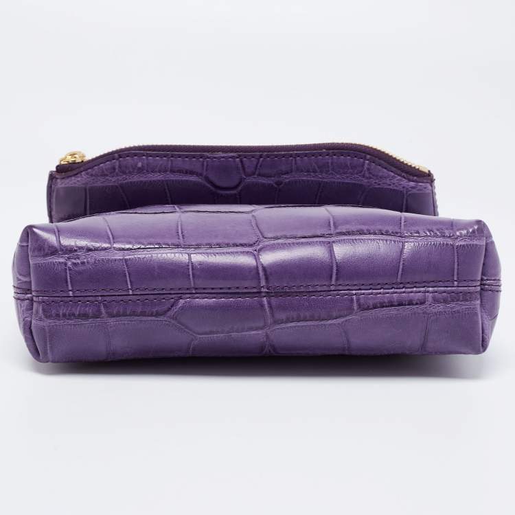 Pre Owned Burberry Prorsum Purple Crocodile Leather Kendal Clutch