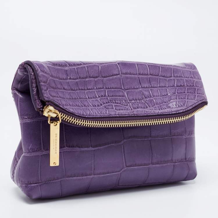Pre Owned Burberry Prorsum Purple Crocodile Leather Kendal Clutch
