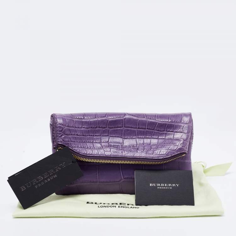 Pre Owned Burberry Prorsum Purple Crocodile Leather Kendal Clutch