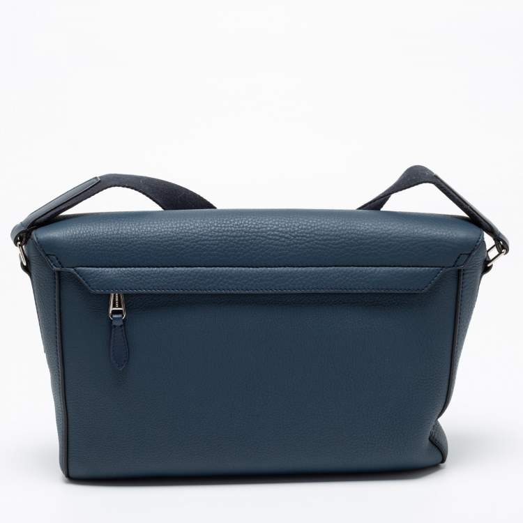 Pre Owned Burberry Blue Leather Pocket Messenger Bag