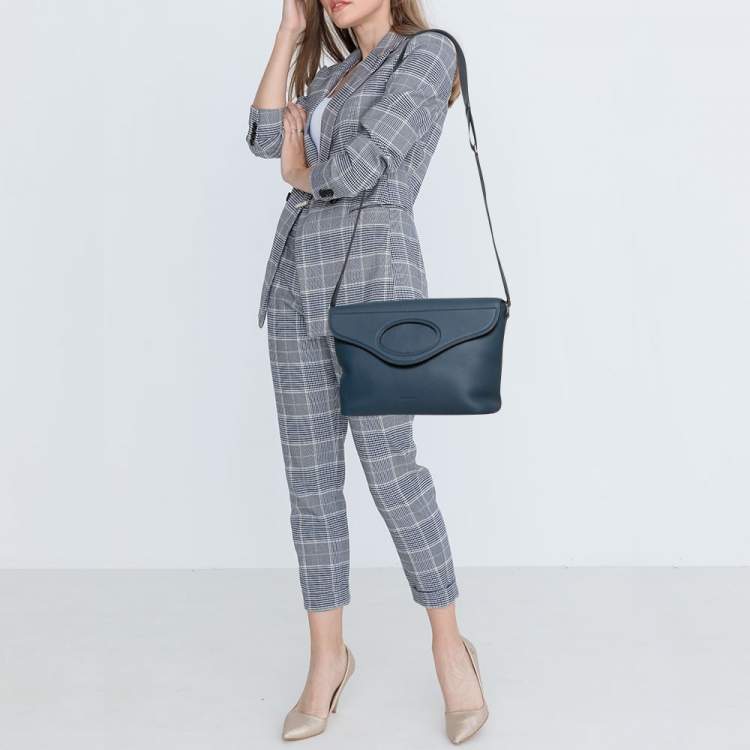 Pre Owned Burberry Blue Leather Pocket Messenger Bag