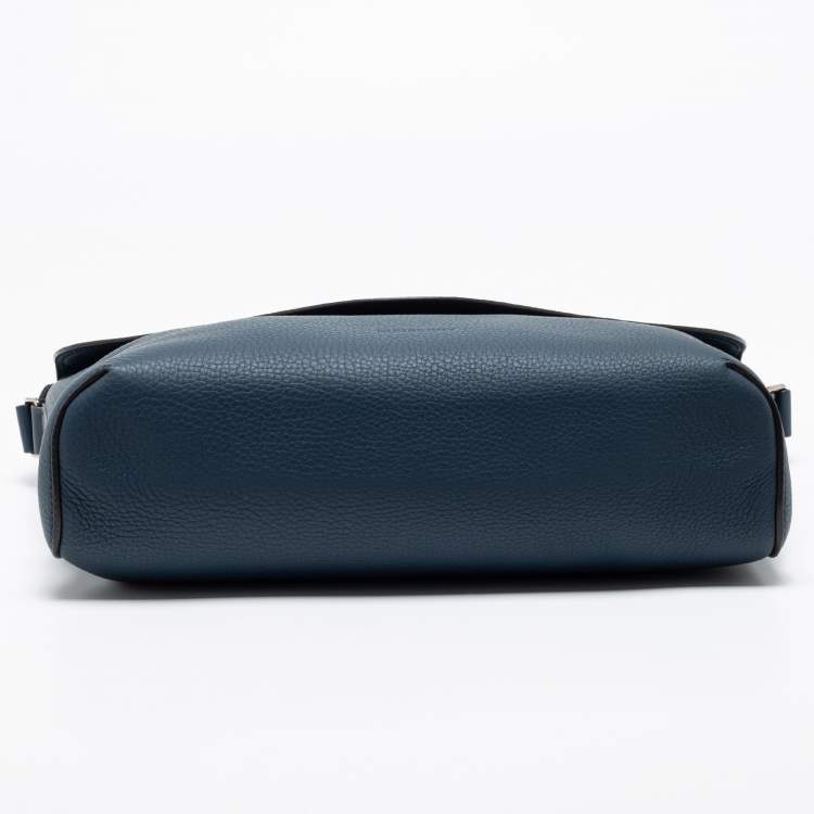 Pre Owned Burberry Blue Leather Pocket Messenger Bag